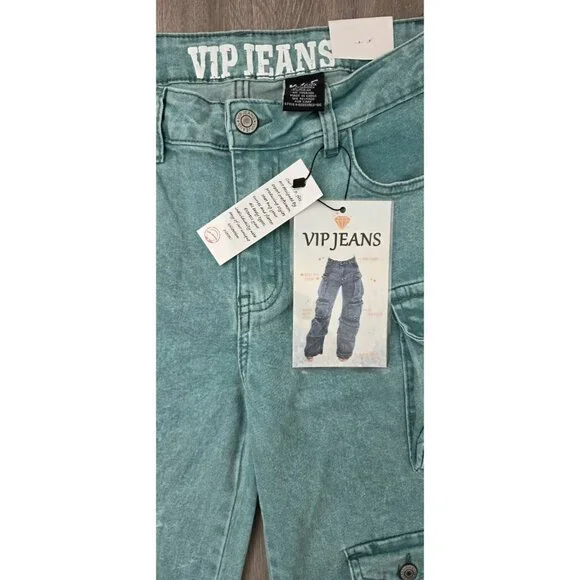 VIP Jeans Teal Green Cargo Straight Leg Size 9 29W - Picture 9 of 14